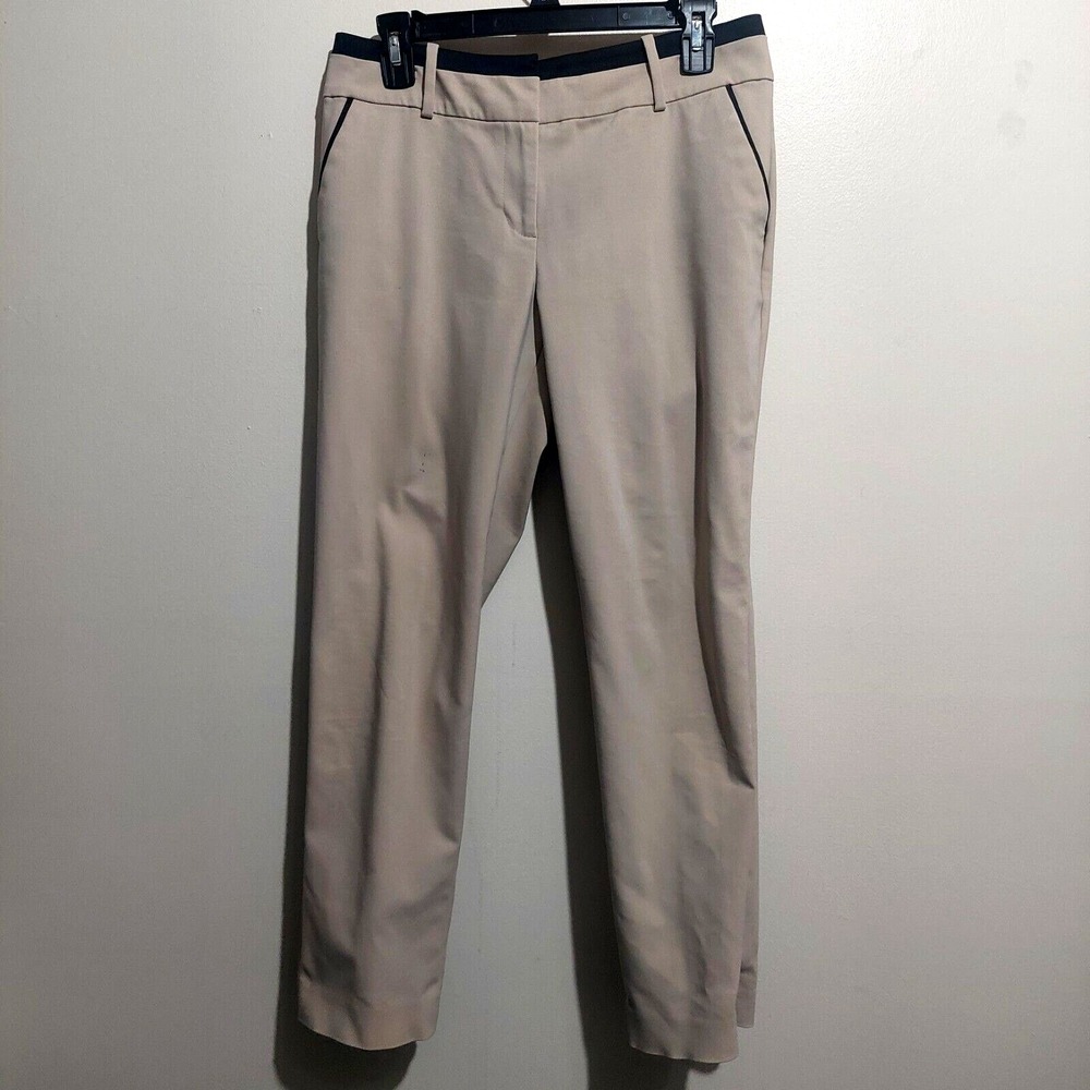 Ann Taylor Womens 4 Beige Black Trim Mid Rise‎ Stretch Career Ankle Pants Flaw